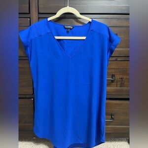 Express Royal Blue V-Neck Womens Top Blouse Short Sleeve